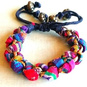 NWT Boho Braided Vintage Fabric Bracelet One Size